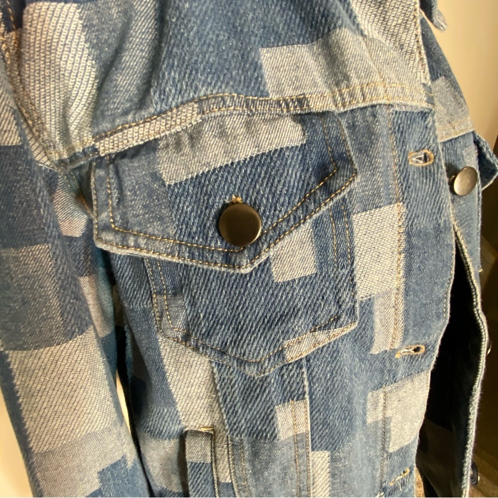 ALEXIS TAYLOR New Patchwork Denim Jean Jacket Pockets Cotton Streetwear Medium - Picture 5 of 15